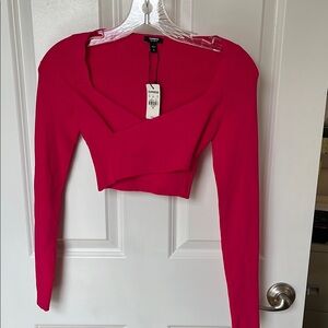 Express Red/fuchsia Long Sleeve crop top. NWT